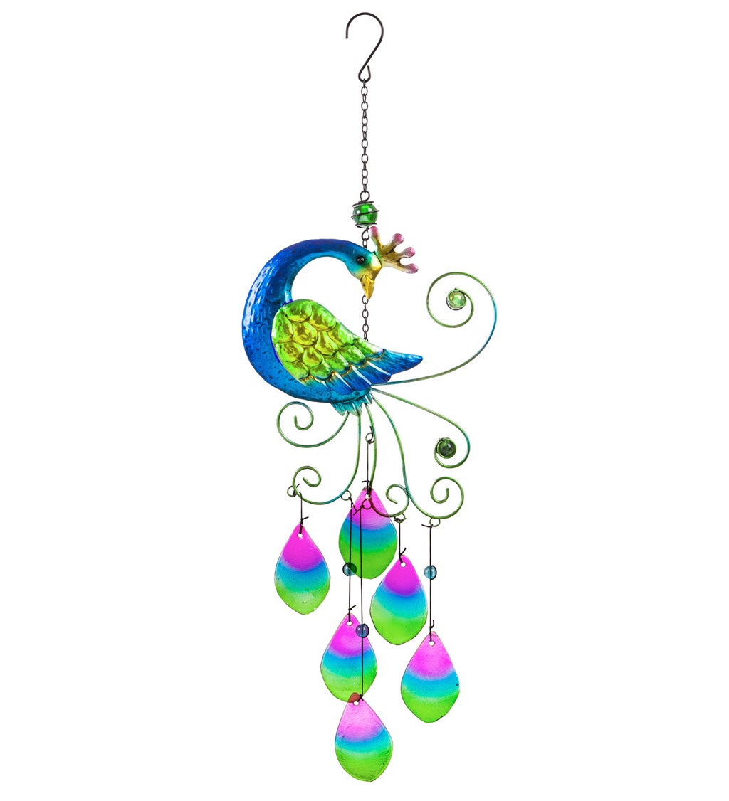 Glass and Metal Icon Wind Chime, Peacock