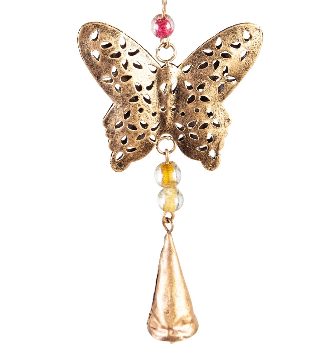 Artisan Butterfly Wind Chime with Floral Shaped Top