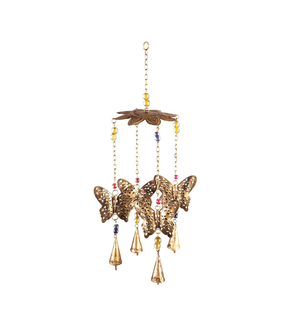 Artisan Butterfly Wind Chime with Floral Shaped Top