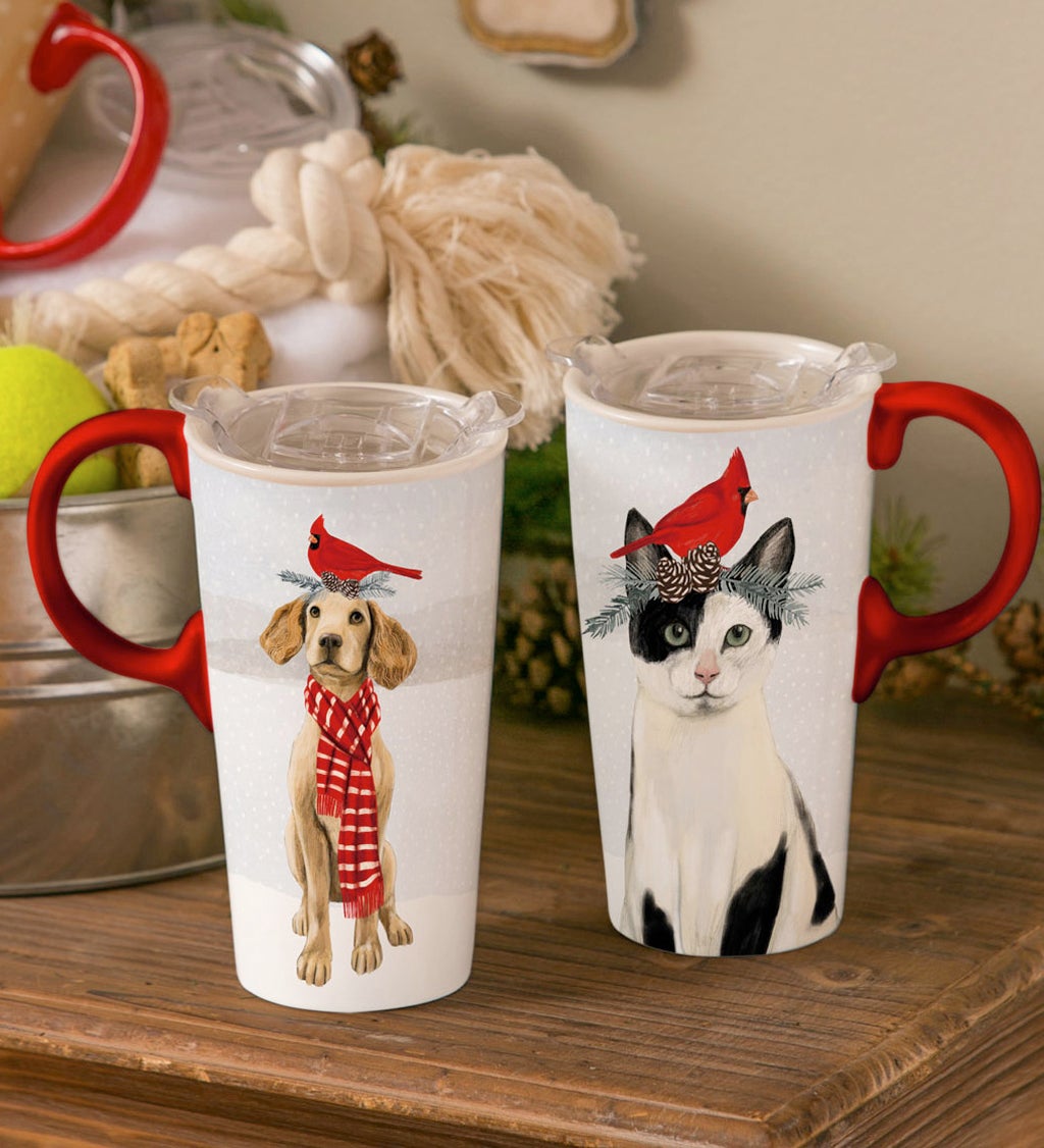 Christmas Cat 17 oz Ceramic Travel Cup with box and Tritan Lid