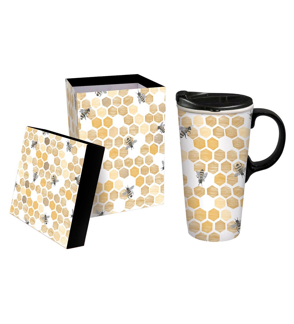 Happy to Bee Home 17 oz. Ceramic Travel Cup with box
