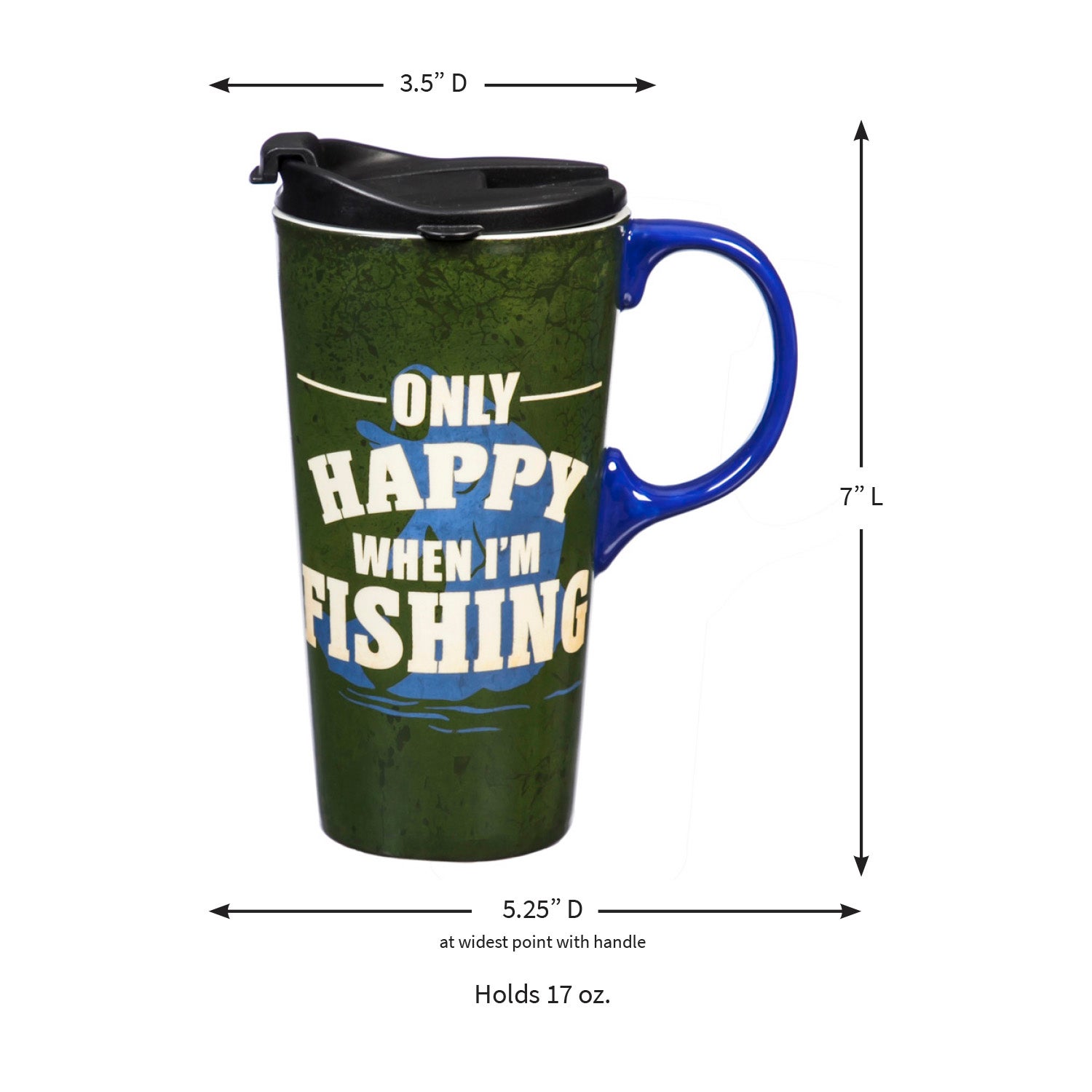Only Happy When I'm Fishing 17 oz. Ceramic Travel Cup with box