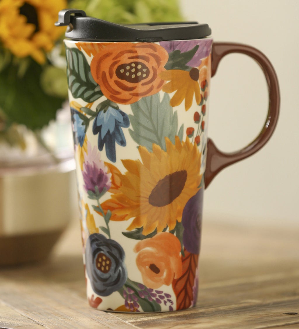 17 oz Harvest Garden Ceramic Travel Cup with box and Tritan Lid