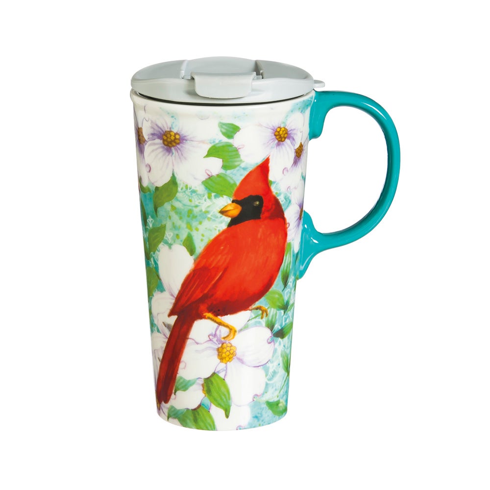 Ceramic Cardinal Trio Travel Mug