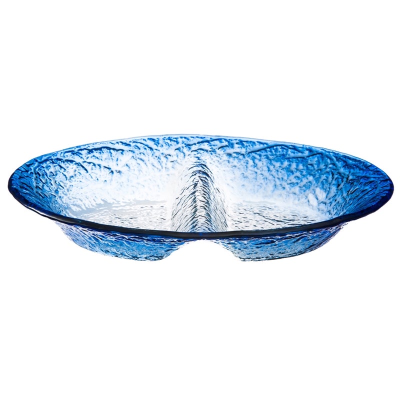 Blue Watercolor Glass Two-Section Serving Bowl