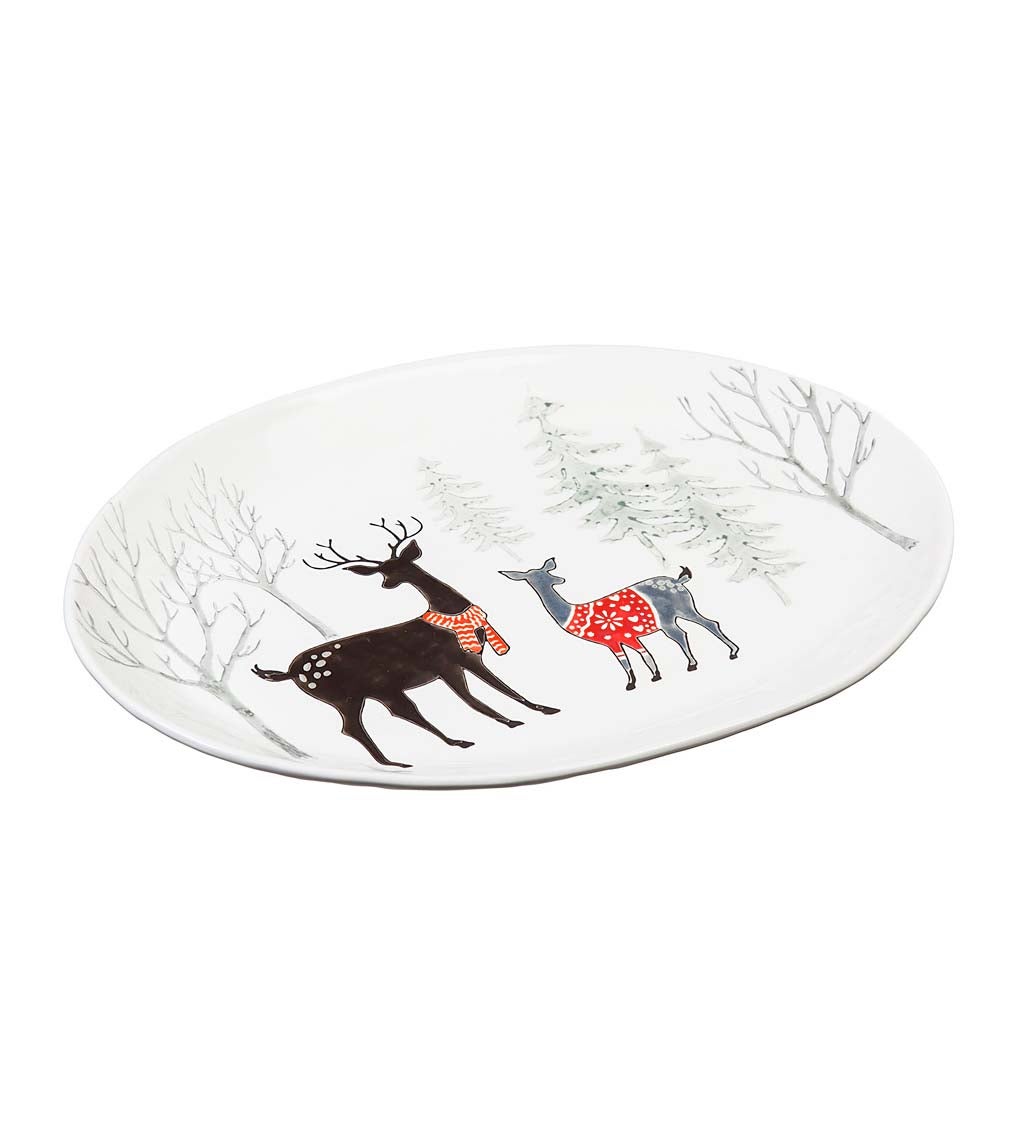Stamped Ceramic Platter White Woods