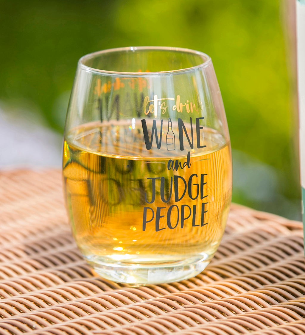 Stemless Wine Glass with Box, 17 oz, Let's drink wine and judge people