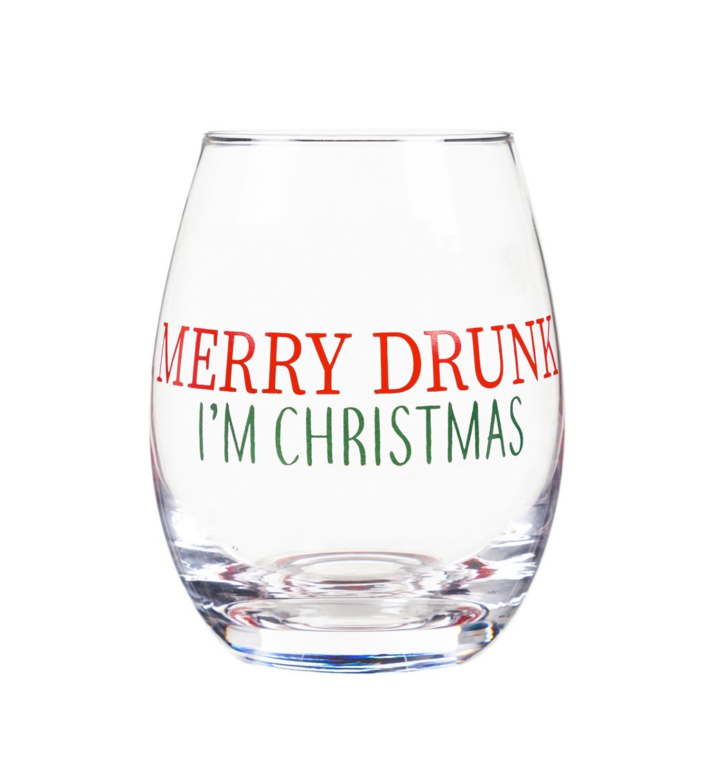 Stemless Wine Glass w/box, 17 oz, Merry Drunk, I'm Christmas