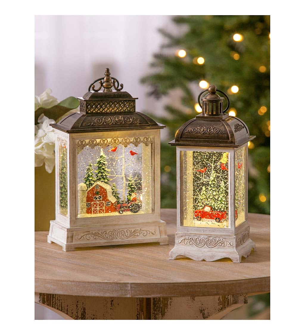 11'' Tall LED Musical Lantern with Spinning Action and Timer Function Table Decor, Winter Barn