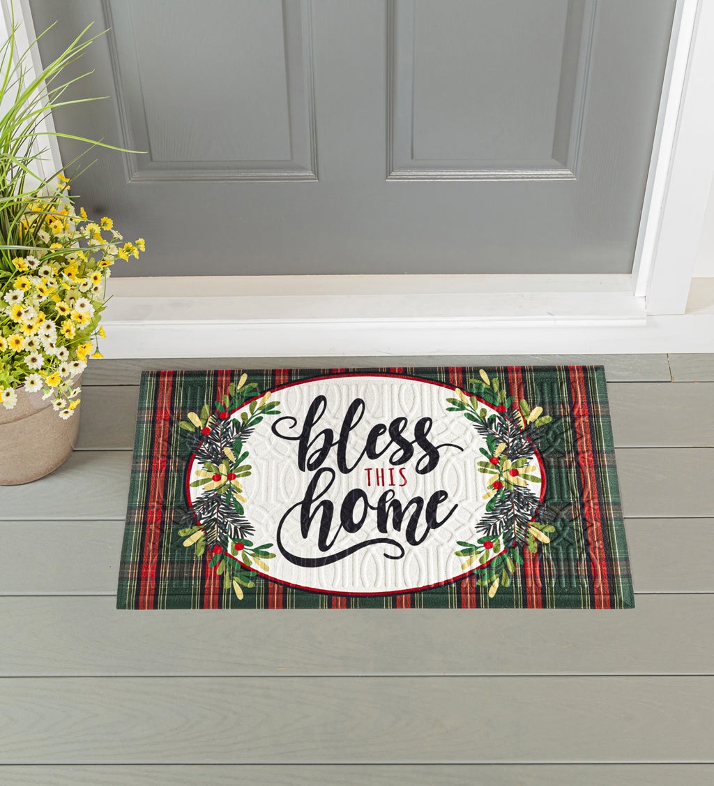 Bless This Home Plaid Embossed Floor Mat