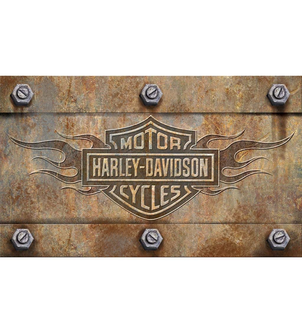 Harley-Davidson, Bar and Shield Flames Embossed Floor Mat, 30" x 18"