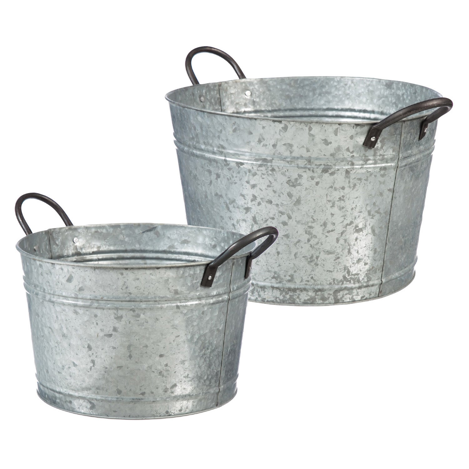 Galvanized Metal Outdoor-Safe Buckets, Set of 2