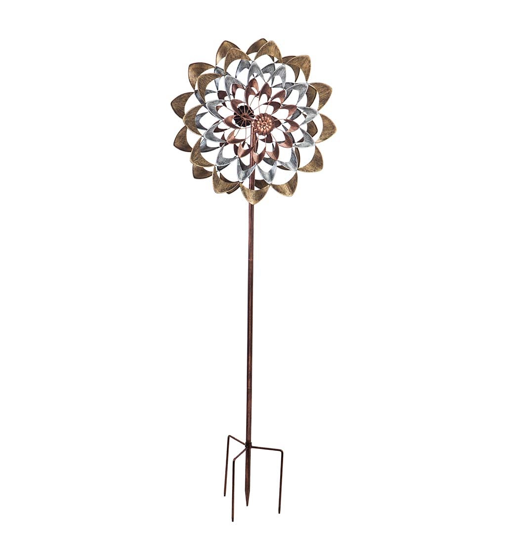 75"H Wind Spinner, Copper and Gold Flower