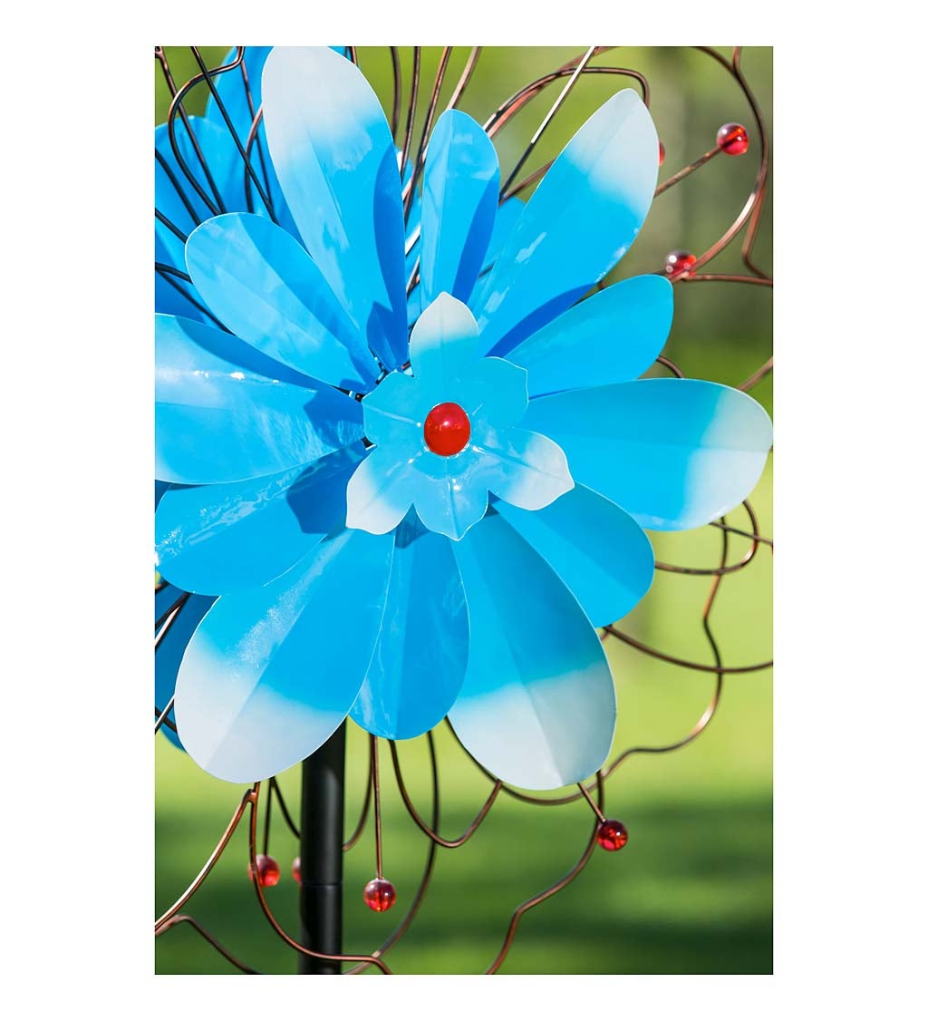 75"H Wind Spinner, Blue Floral with Wire Detailing