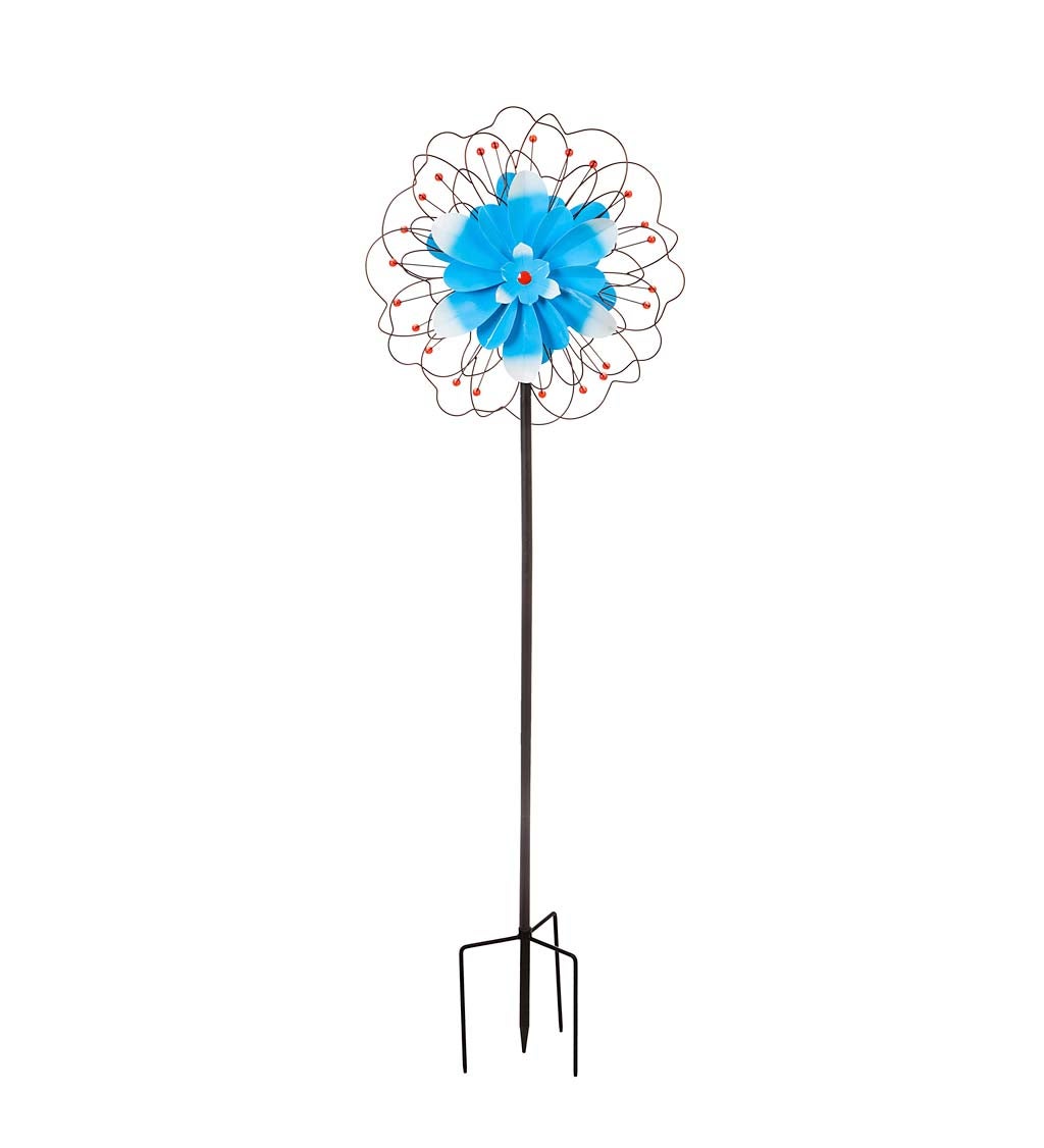 75"H Wind Spinner, Blue Floral with Wire Detailing