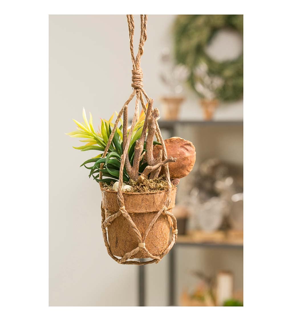 Flower Arrangement in Coco Pot with Rope Hanger