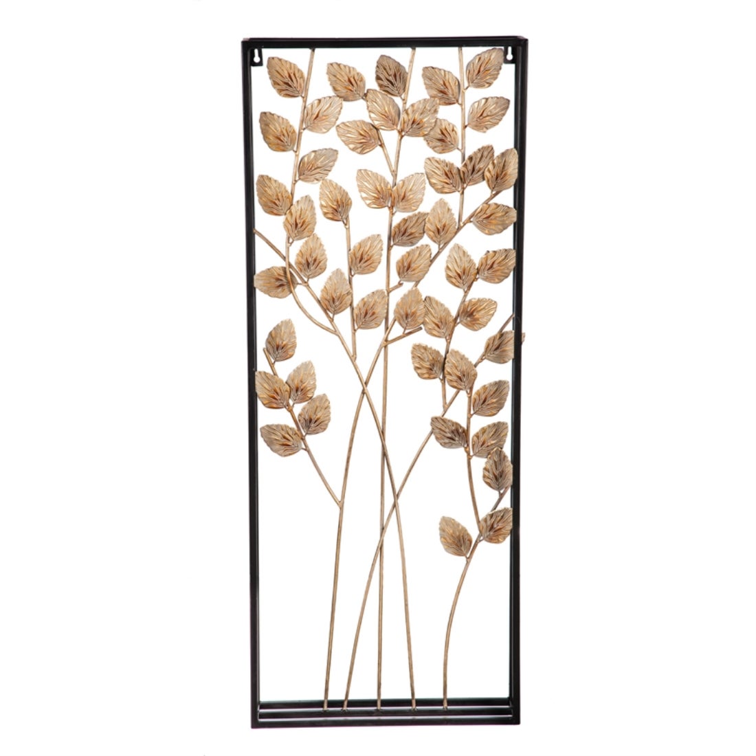 Embossed Gold Metal Leaf and Branches with Black Frame Wall Decor