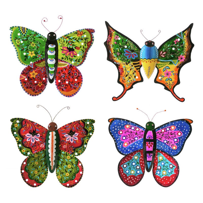 Handpainted Boho Metal Butterflies, Set of 4
