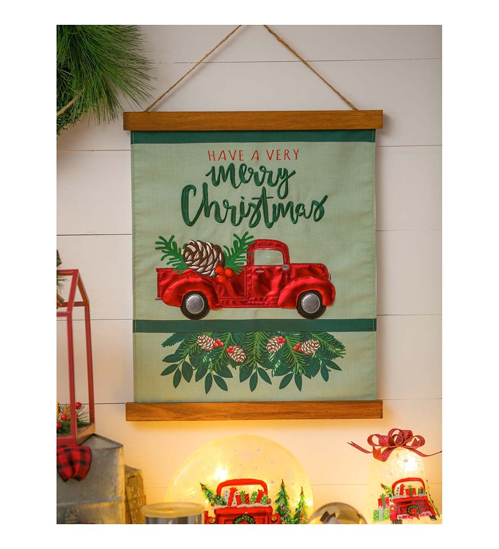 Wood and Fabric Wall Hanging, Red Truck