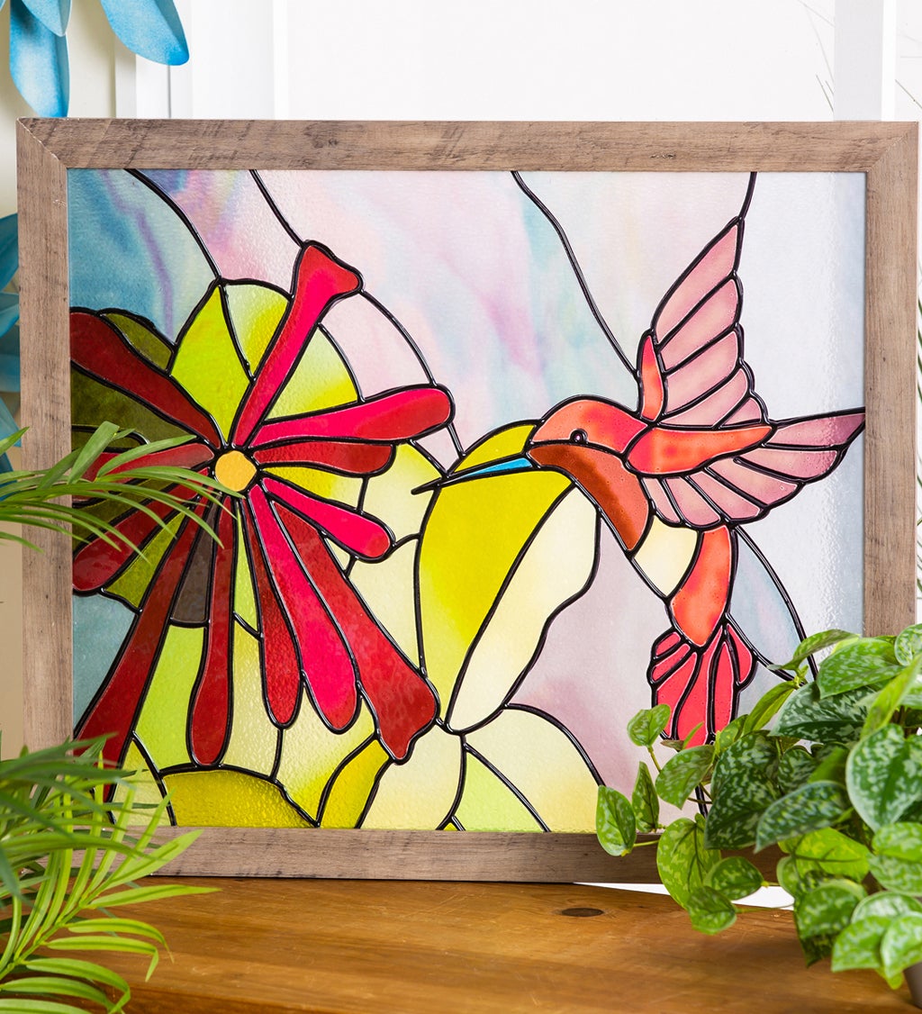 Stained Glass Hummingbird Framed Wall Art