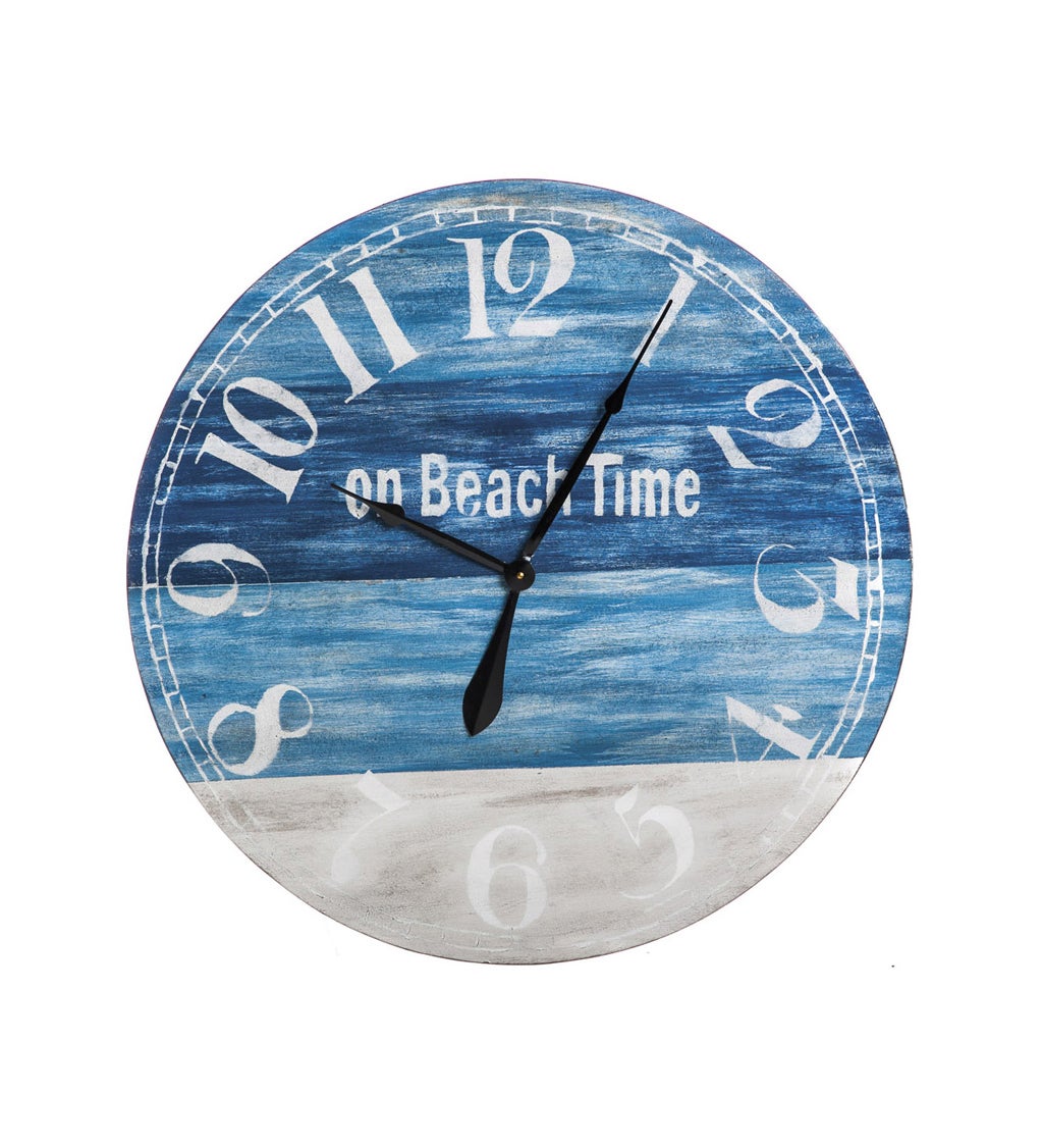 On Beach Time Round Wooden Wall Clock