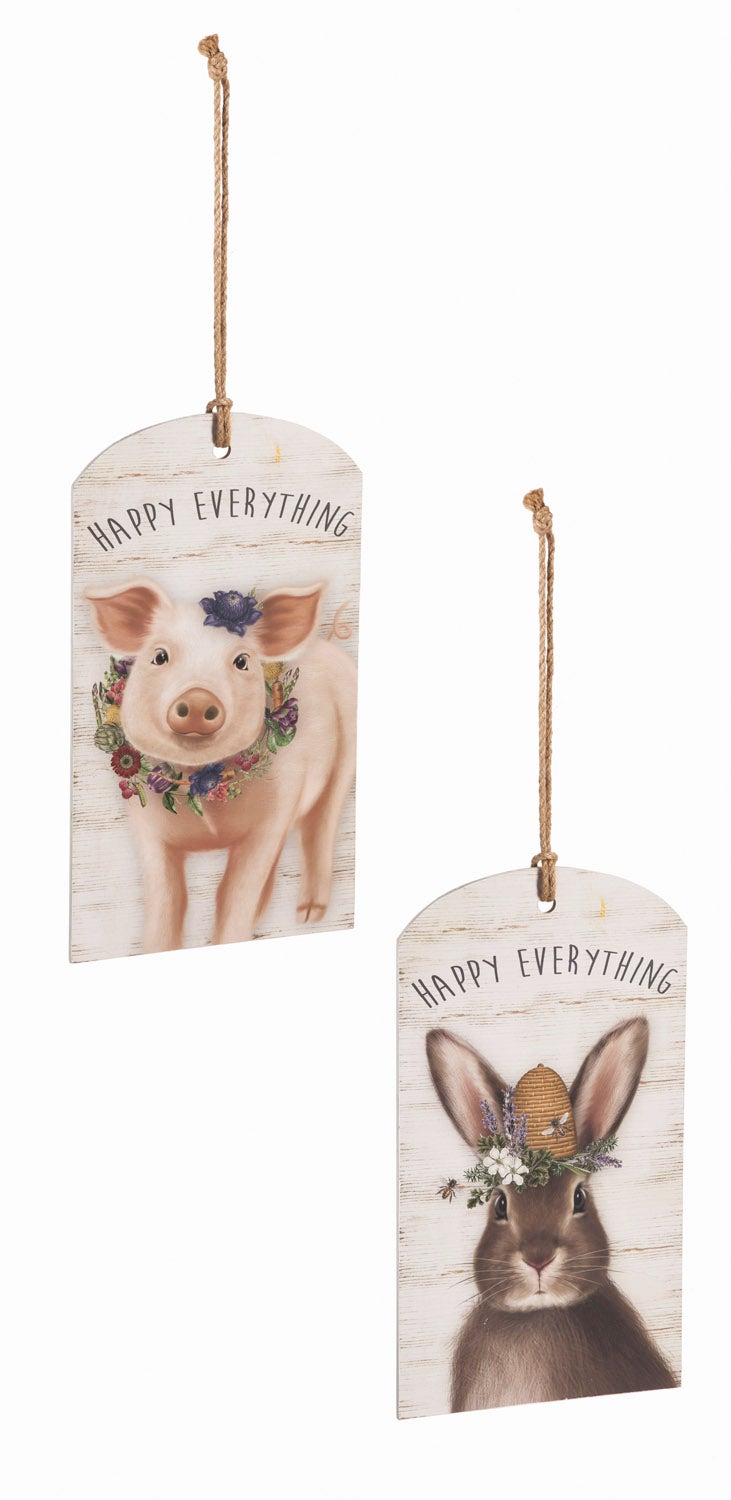 Bunny and Pig Happy Everything Wooden Wall Décor, Set of 2