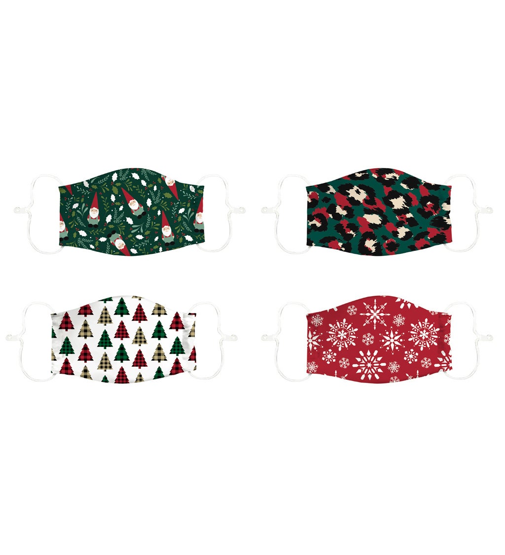 Adult Non-Medical Cotton Face Mask Holiday Print Set of 4