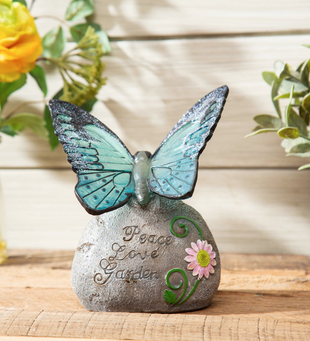Solar Garden Stone, Peace Love Garden' Butterfly