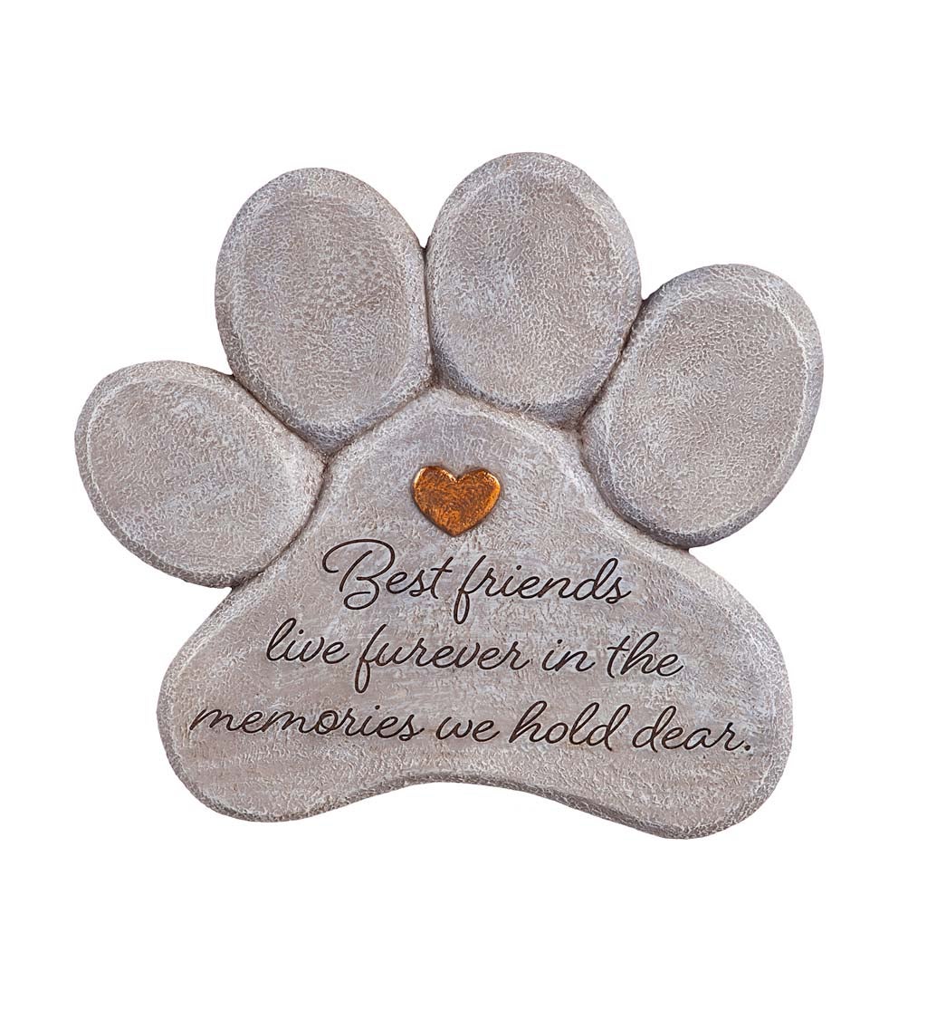 Dog Silhouette 11" Paw Shaped Pet Memorial Garden Stone, Best Friends Live Forever
