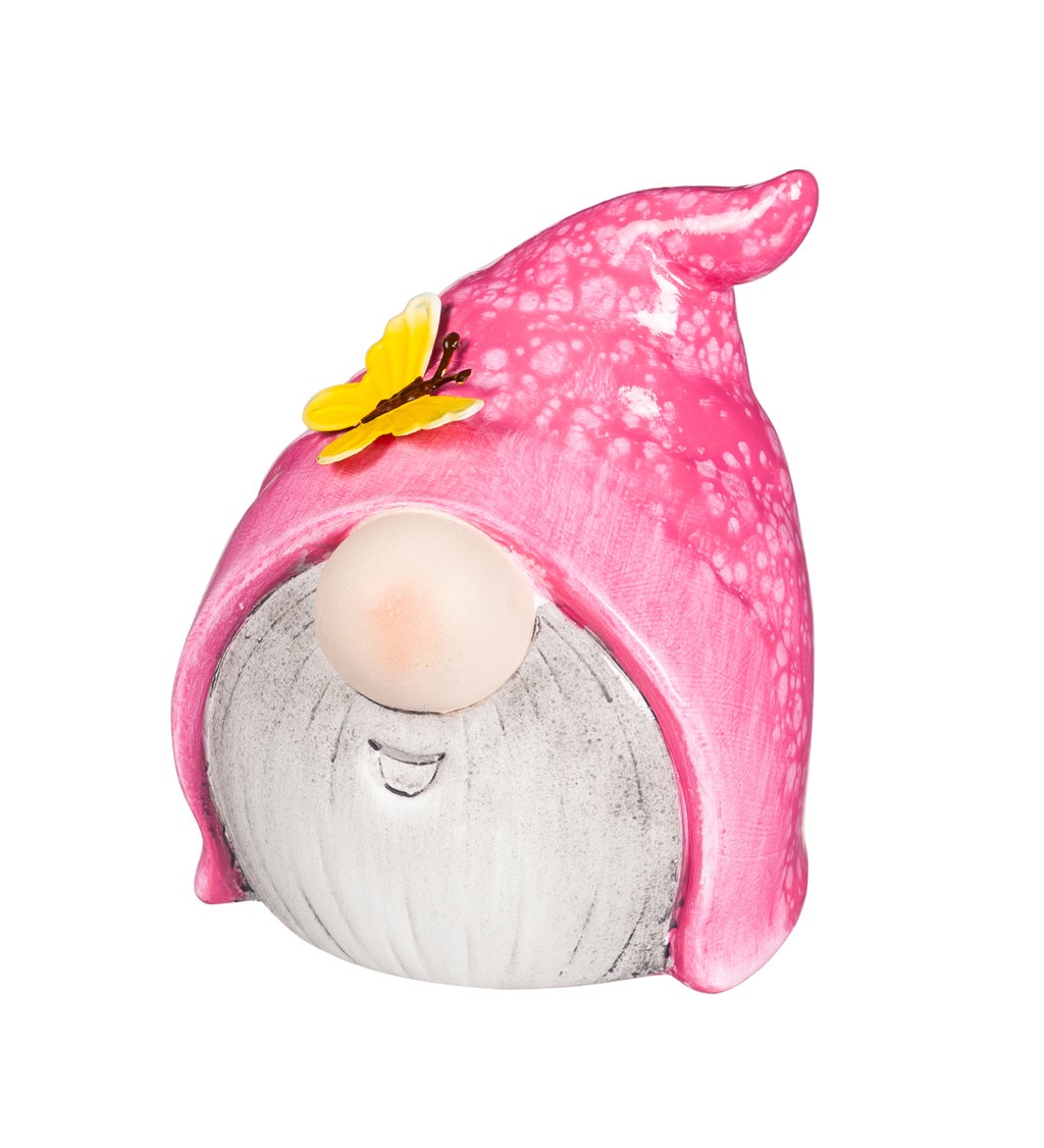 Ceramic Gnome Garden Statuary with Metal Details, Pink