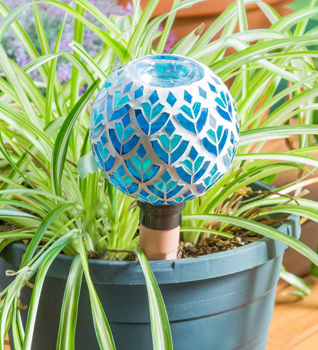 Peacock Mosaic Glass Watering Globe with Terracotta Spike
