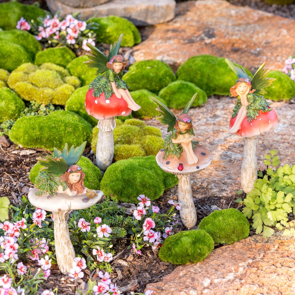 Fairy Holding Face On Mushrooms Garden Stakes