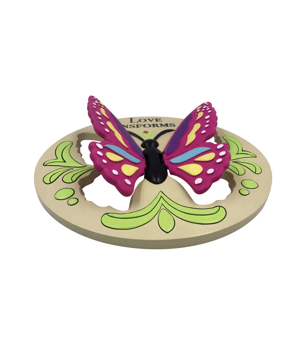 Love Transforms Us, Butterfly with 3D Wings, Round Garden Stone