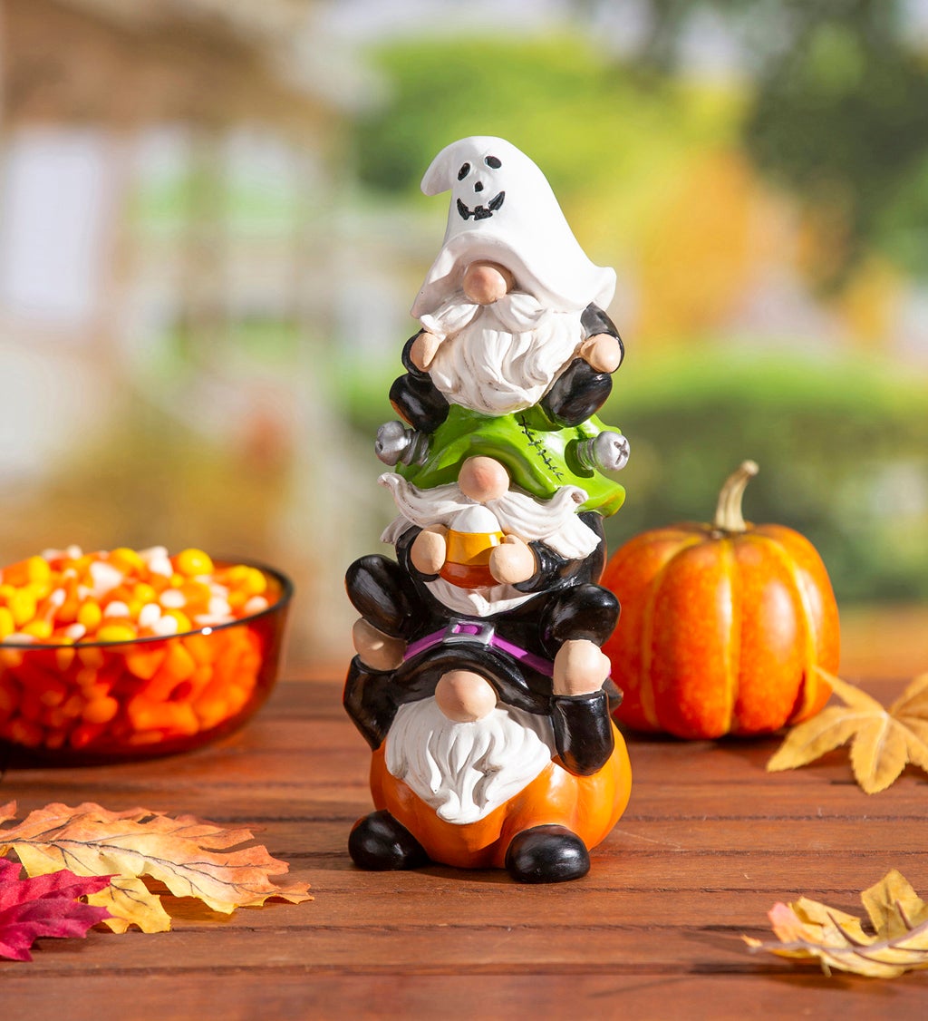 10.5"H Stacked Halloween Gnome Trio