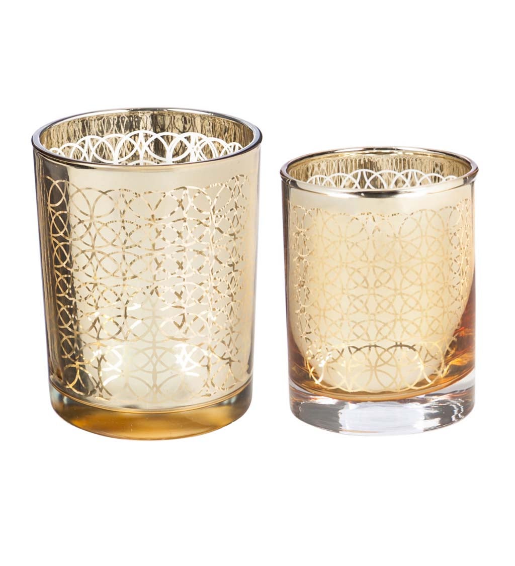 Dimensional Gold Nesting Glass Candle Holders, Set of 2