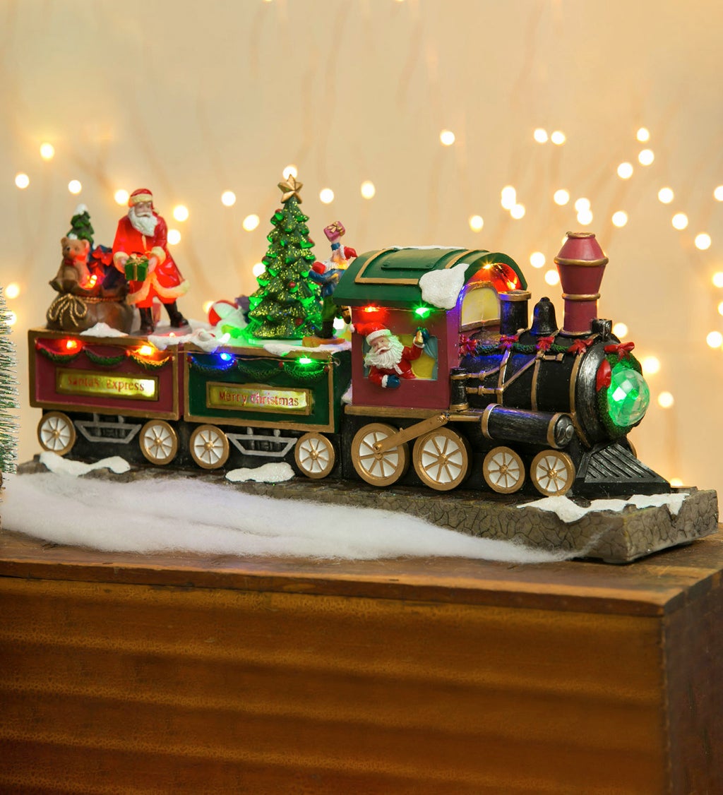 15'' LED Polyresin Musical Train Scene with 8 Holiday Songs and Animated Santa