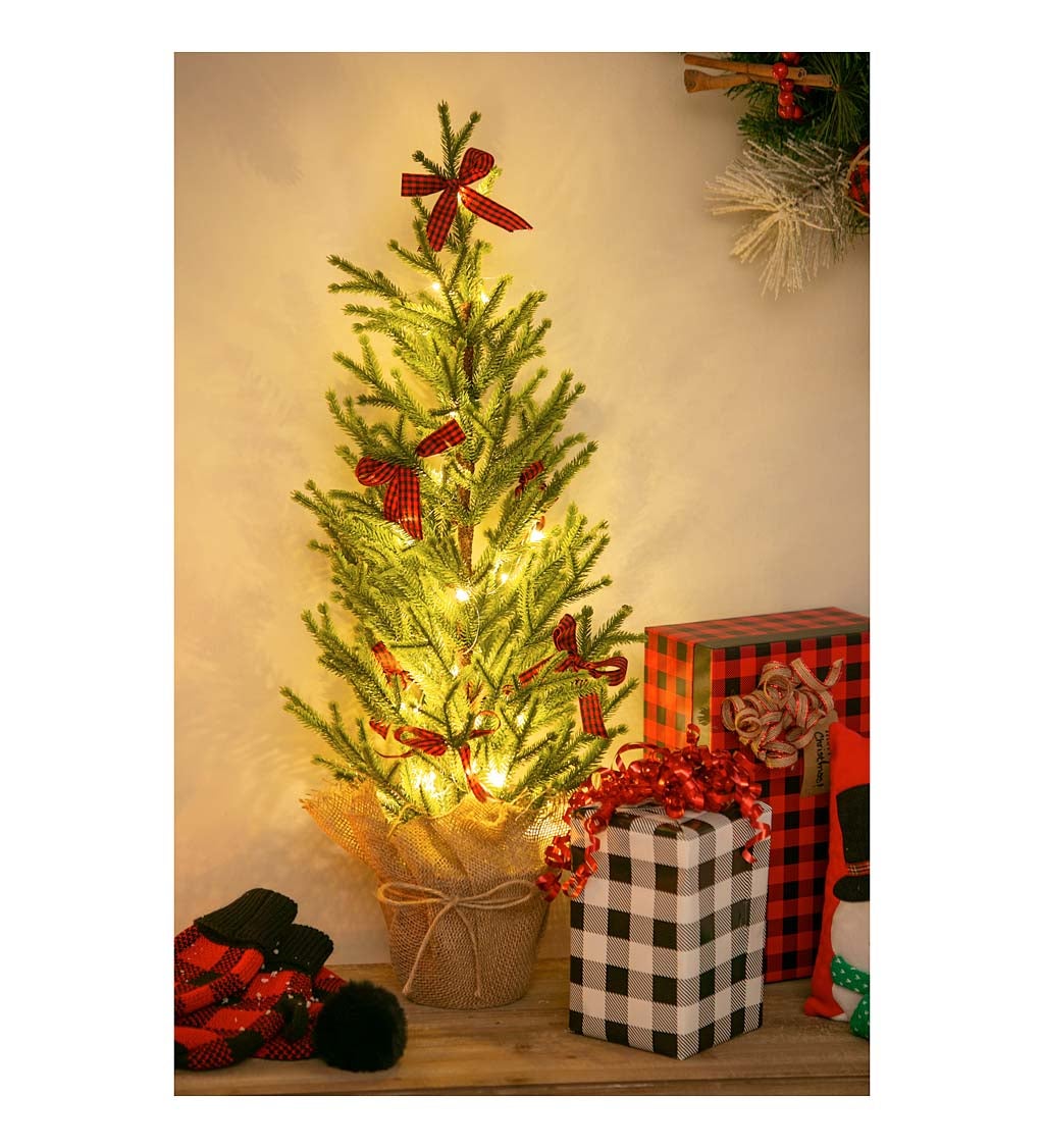 LED 30" Tree with Bows in Burlap Pot