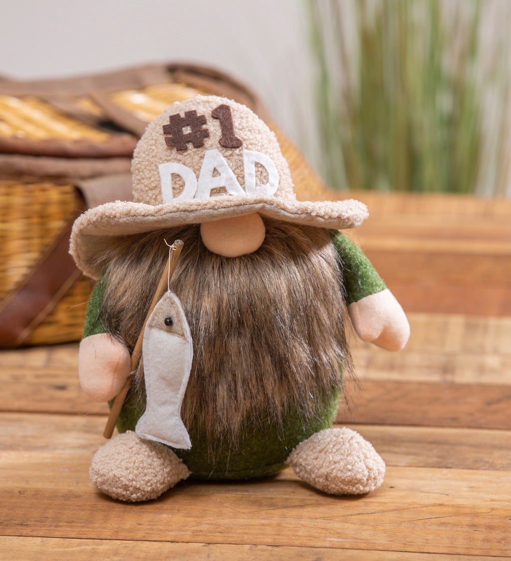Fabric #1 Dad Gnome with Wood Fishing Pole Table Décor