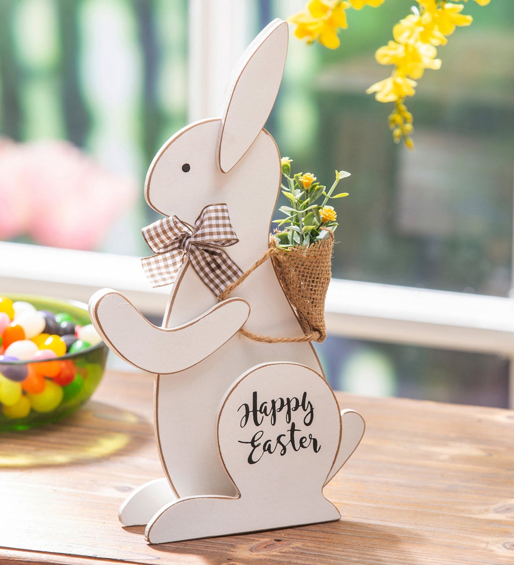 Wood Bunny with Artifical Table Decor