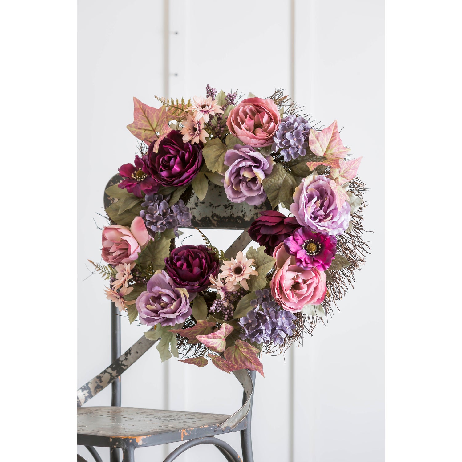 Vine Wreath with Roses, Hydrangeas, and Berries