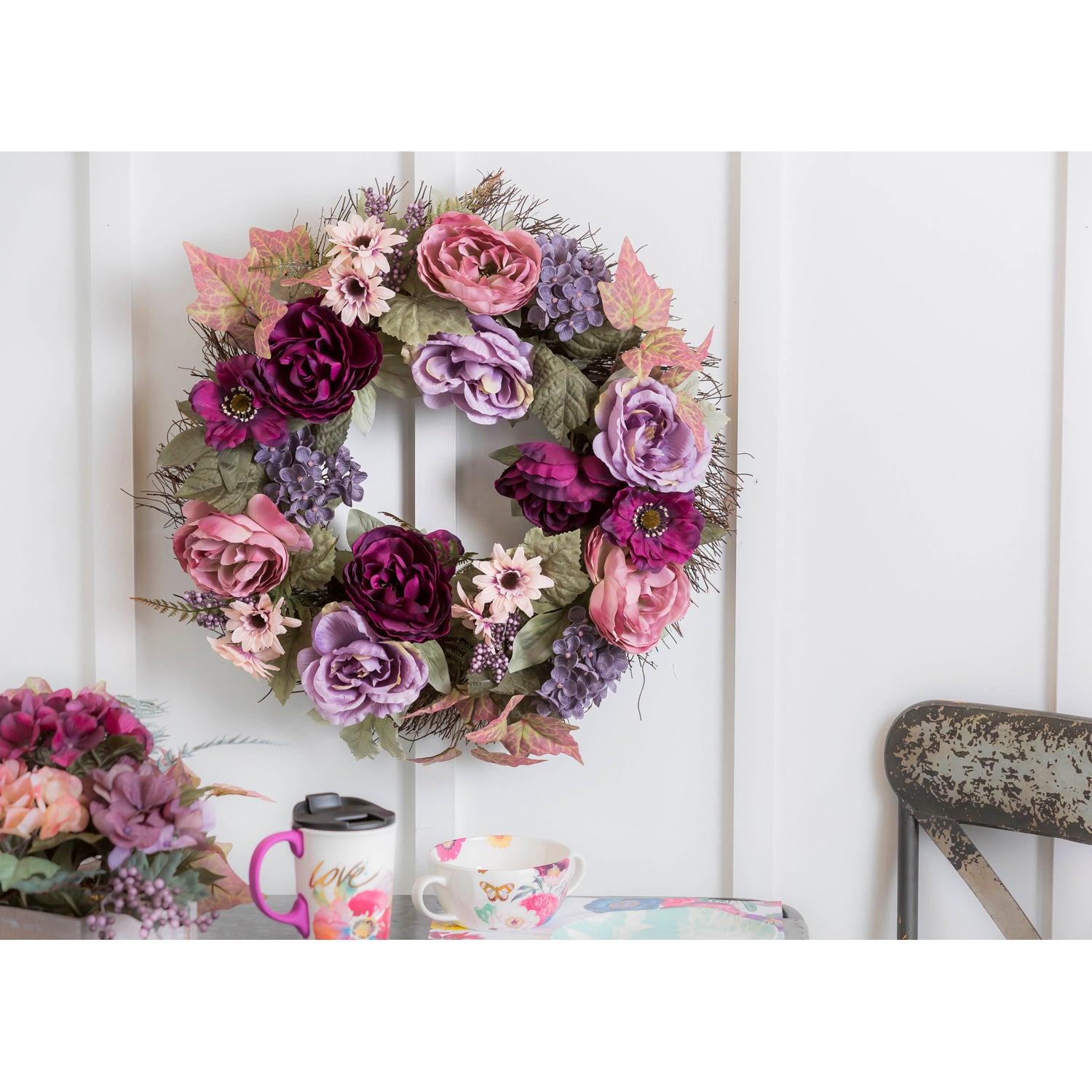 Vine Wreath with Roses, Hydrangeas, and Berries