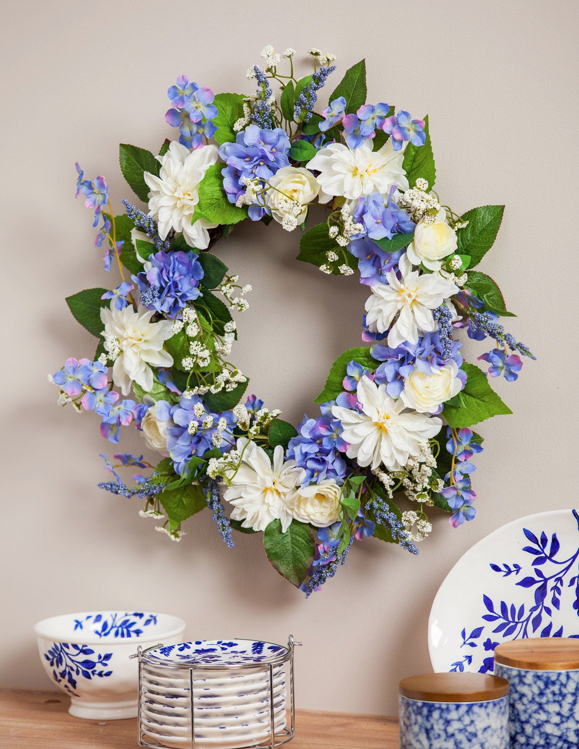 Spring Blue and White Indoor Wreath