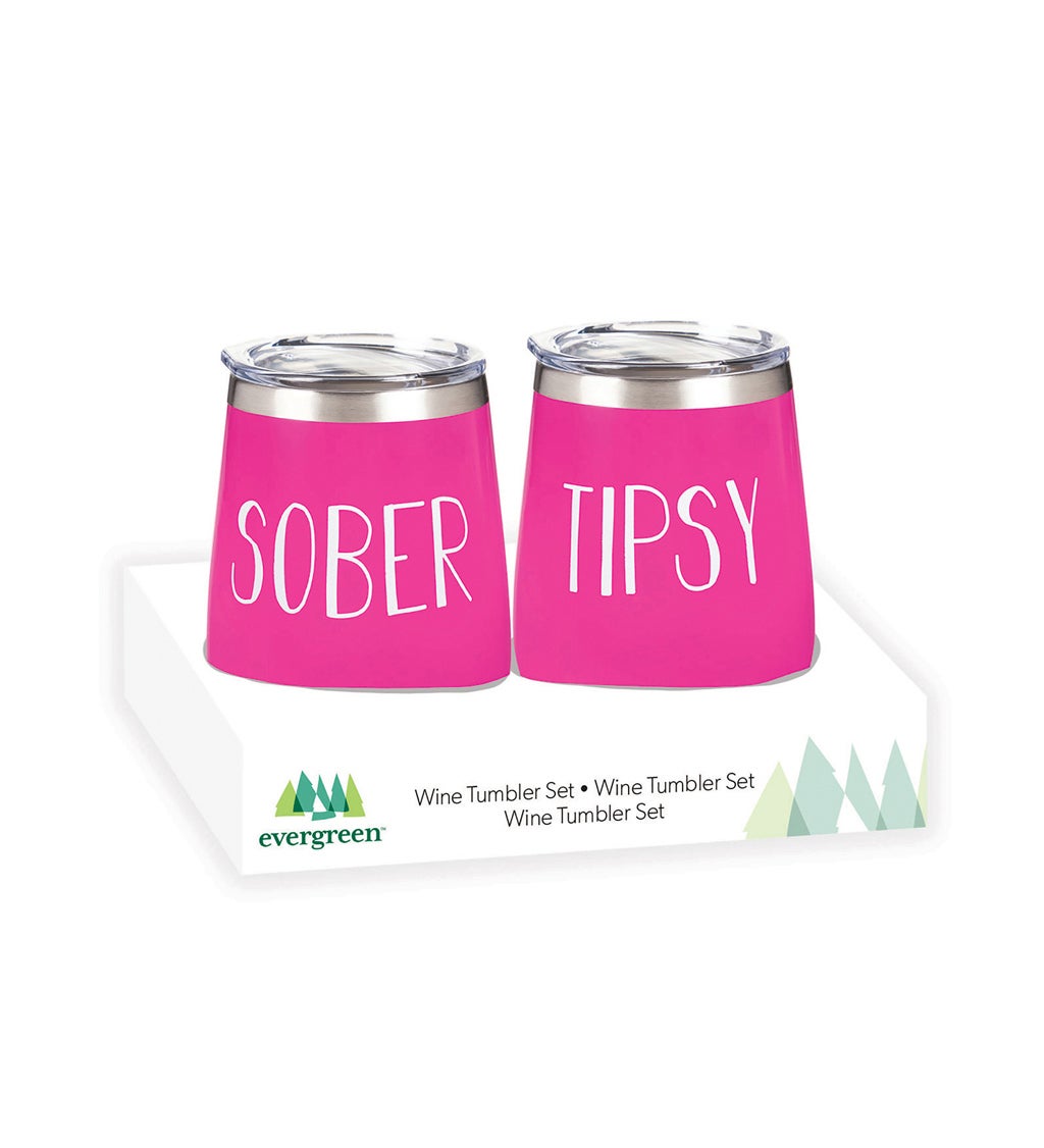 Tipsy and Sober Double Wall Vacuum 12 oz Wine Tumbler Gift Set