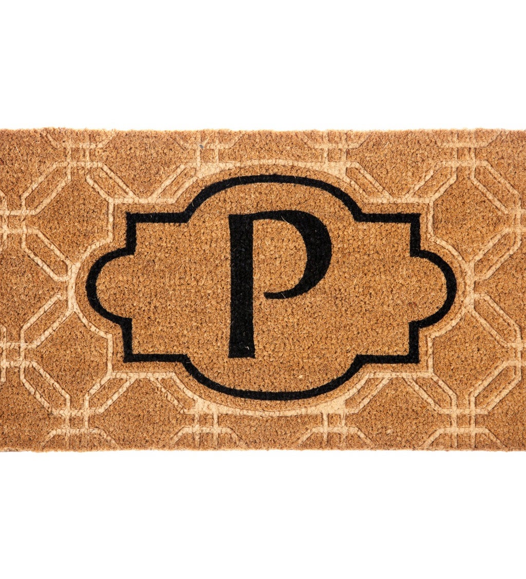 Monogram 'P' embossed Decorative Coir Mat , 16" x 28"